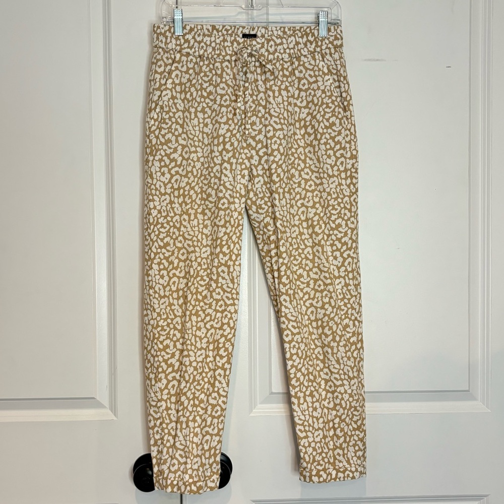 J. Crew Factory Tan Leopard Print Linen Blend Pull On Cuff Pants 4